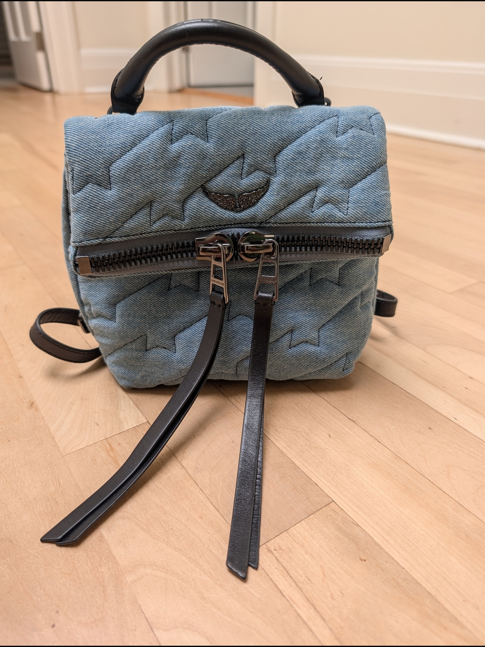 Zadig & Voltaire Quilted Star Pattern Denim Mini Backpack - Blue
